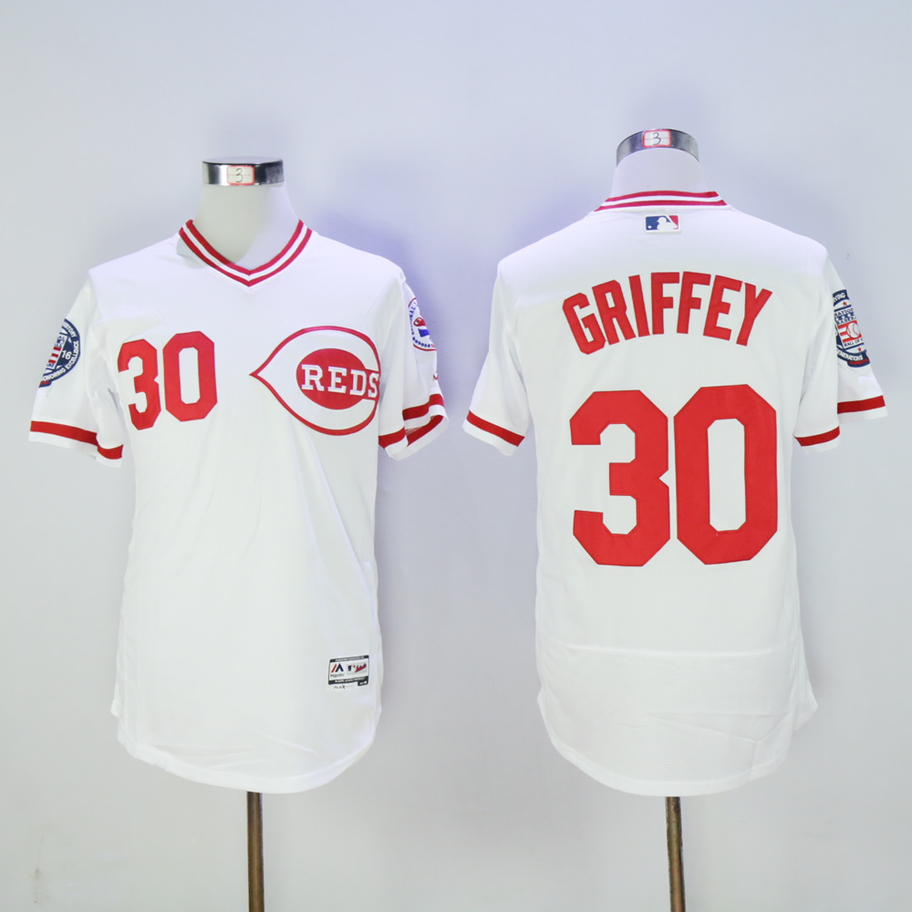 Men MLB Cincinnati Reds 30 Griffey white throwback jerseys